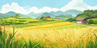 金色田园风光乡村美景图