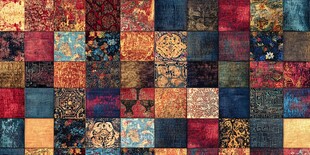 多彩复古拼贴风织物图案