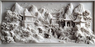 中式山水浮雕艺术佳作