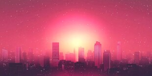 梦幻粉紫城市天际线