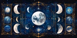 梦幻月相变化星空插画