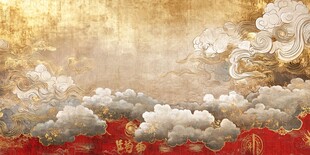 古典云海金红国风背景图