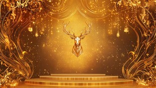 金色梦幻舞台上的华丽鹿头