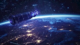 太空站遨游于地球夜空