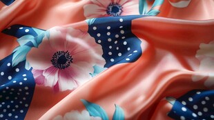 粉色花卉波点丝绸面料