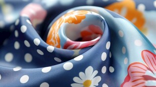 蓝底花漾丝巾精美特写