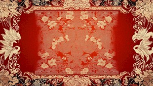 中式古典红底花卉边框图