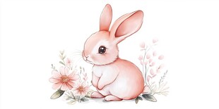 可爱粉兔伴鲜花