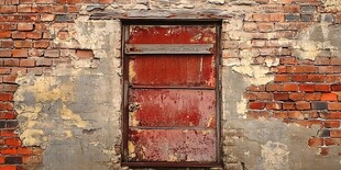 老旧红门与斑驳砖墙