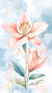 粉色百合花水彩画艺术图