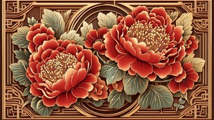 中式牡丹雕花装饰图案