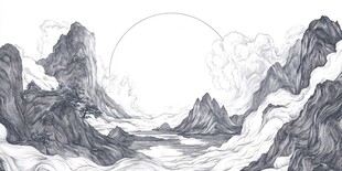 水墨山川间的落日奇景