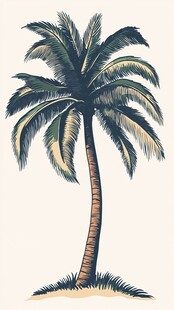 手绘单棵椰子树插画
