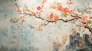 中式古风花卉背景墙