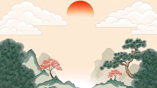 山间日出景 云松映霞光