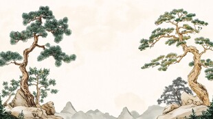 水墨双松图