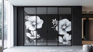 黑白花卉玻璃移门室内景