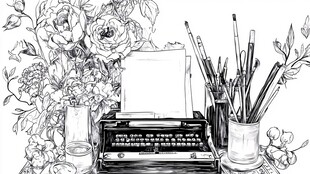 复古打字机旁的艺术角落