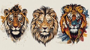 三只猛兽头像插画设计