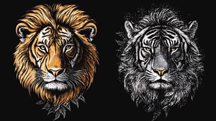 狮虎双雄头像插画