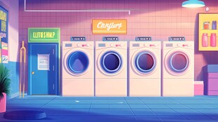 复古风自助洗衣店场景