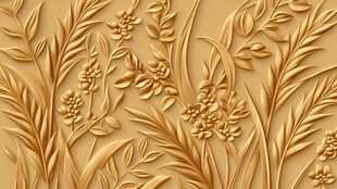 金色浮雕花卉植物纹理图案
