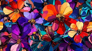 缤纷多彩花卉艺术插画