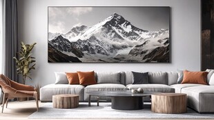 现代客厅中的雪山装饰画