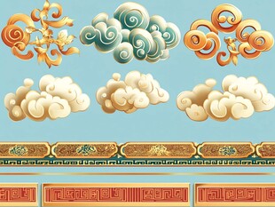 中式传统云纹与边框图案