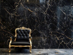 奢华黑金色调沙发与大理石墙