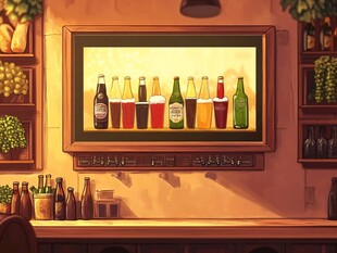 酒吧内的多彩啤酒展示柜