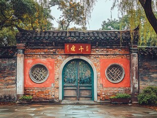 中式古宅院门典雅景致