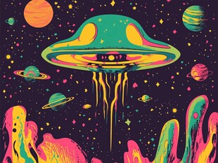奇幻外星飞船遨游宇宙