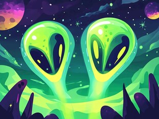 双外星生物的奇幻宇宙场景