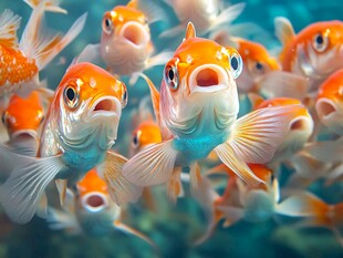 群聚的金鱼特写画面