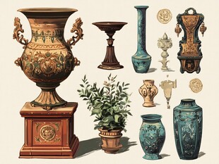 古典精美花瓶及绿植组合