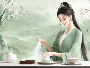 古风佳人优雅沏茶图