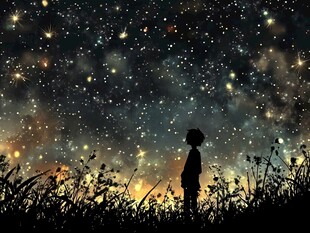 少年仰观璀璨星空