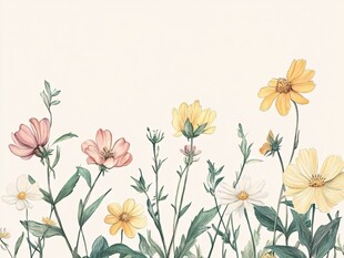 春日花卉手绘插画