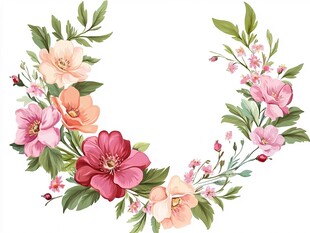 手绘花卉花环装饰图案