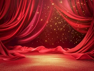 红色舞台幕布星光背景图