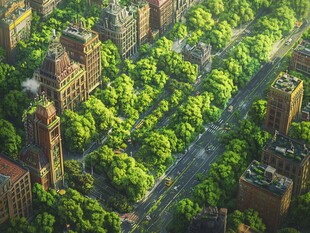 空中俯瞰绿意盎然的城市