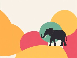 大象漫步于多彩背景中