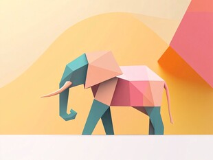 几何折纸风彩色大象