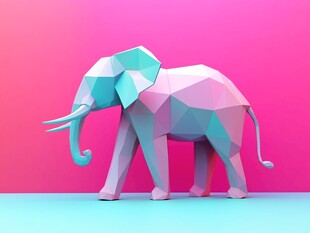 低多边形风格梦幻粉蓝大象