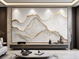 轻奢山水风客厅电视背景墙