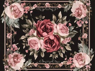 复古花卉图案方形装饰画