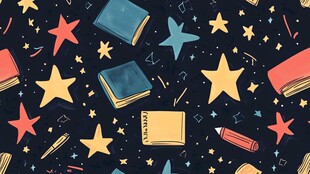 星夜下的书籍文具图案