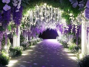 梦幻紫色花卉婚礼通道