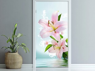 粉色百合花门贴装饰画
